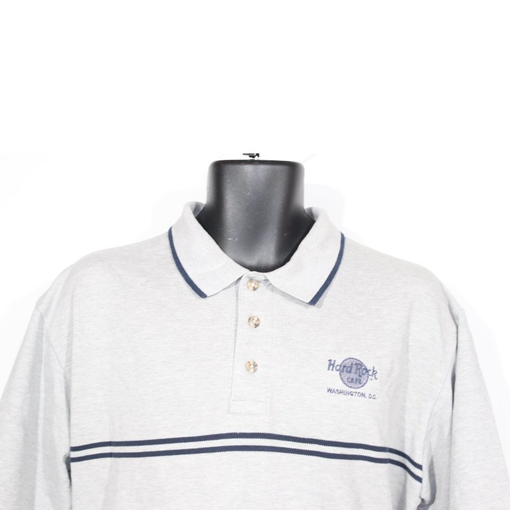Hard Rock Cafe Polo Shirt Large Grey Washington DC Short Sleeve Summer Mens - Picture 2 of 10